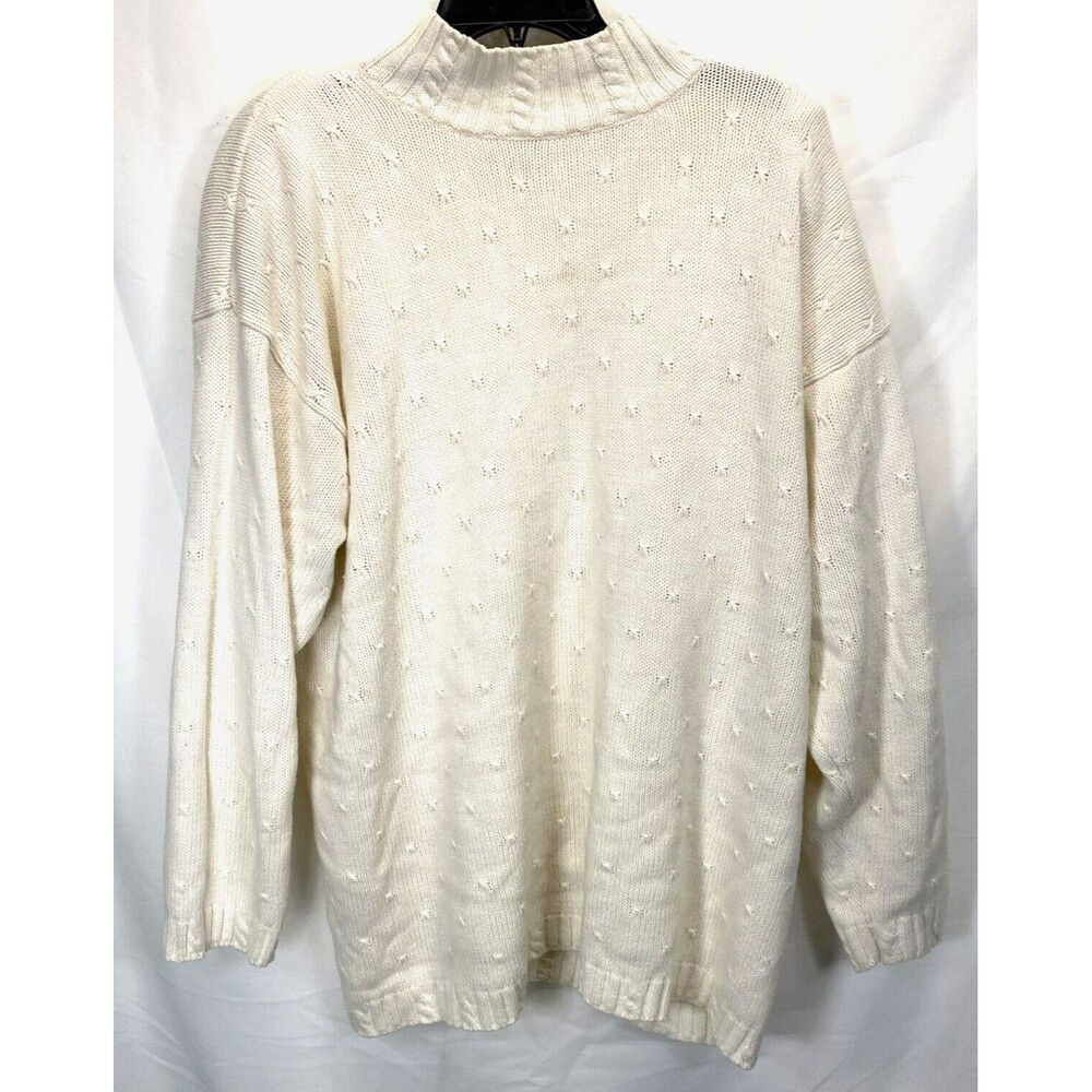 Partners by Mervyns White, Knitted, Turtleneck, Shoulder Pad, Size LARGE Sweater